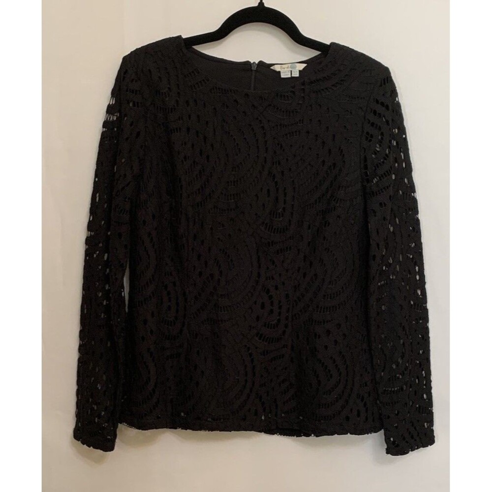 Boden Womens Size 6 Top Black Lace Lined Long Sleeve Zip